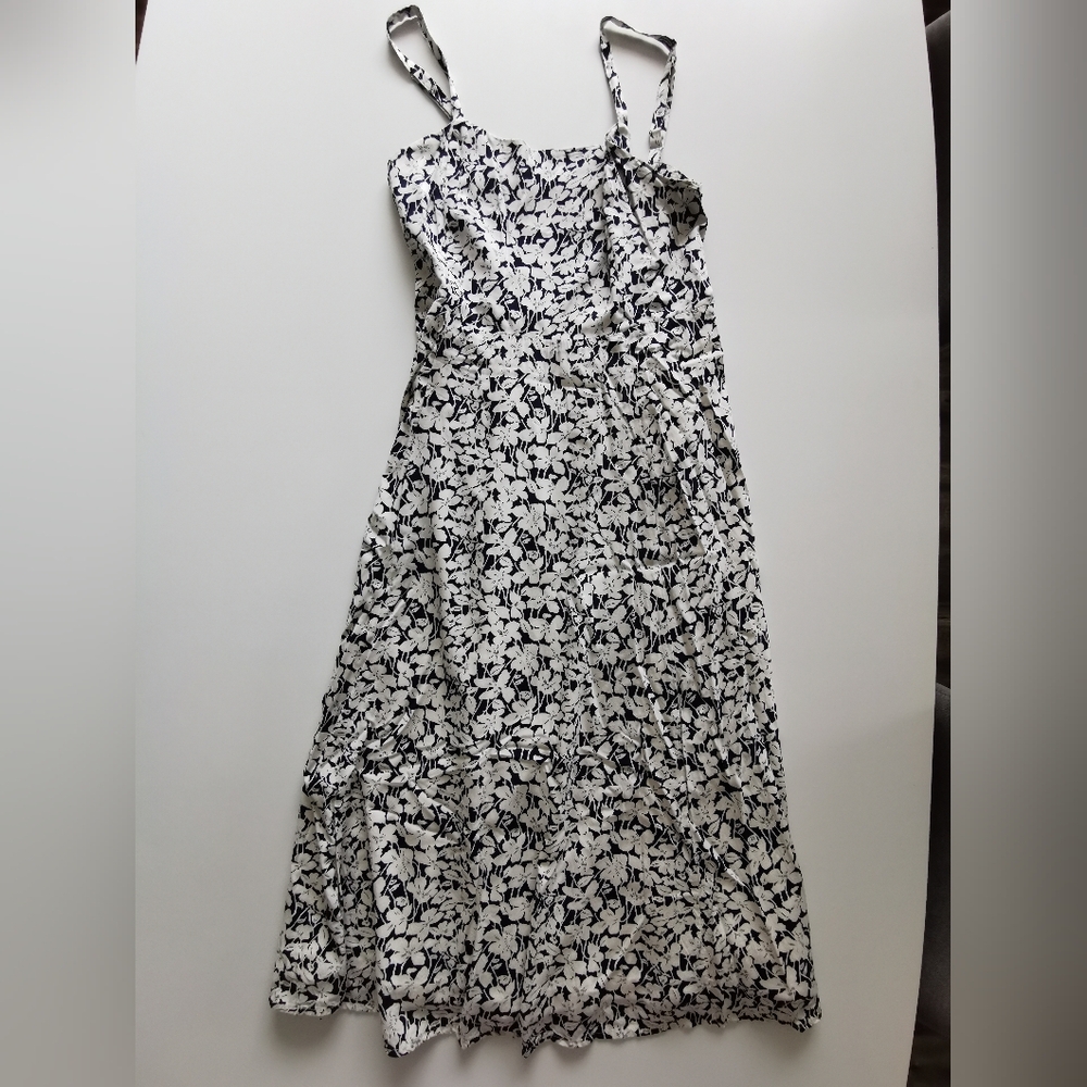 Last Chance Gap White And Navy Floral Flower Print Midi Dress